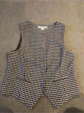 Monteau Brown and White Gingham Sleeveless Button Vest